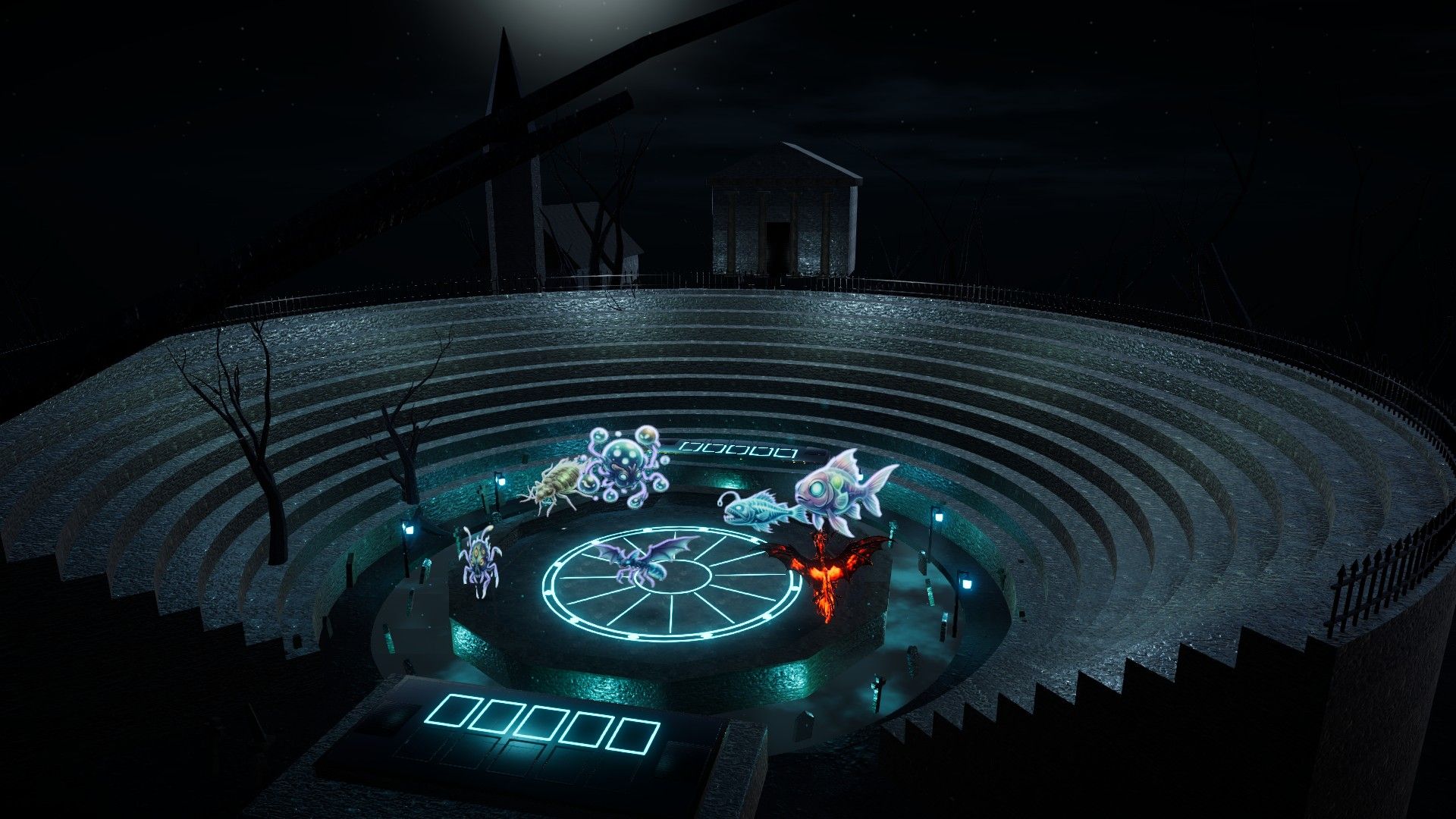 Ghost arena with a cold blue ring
