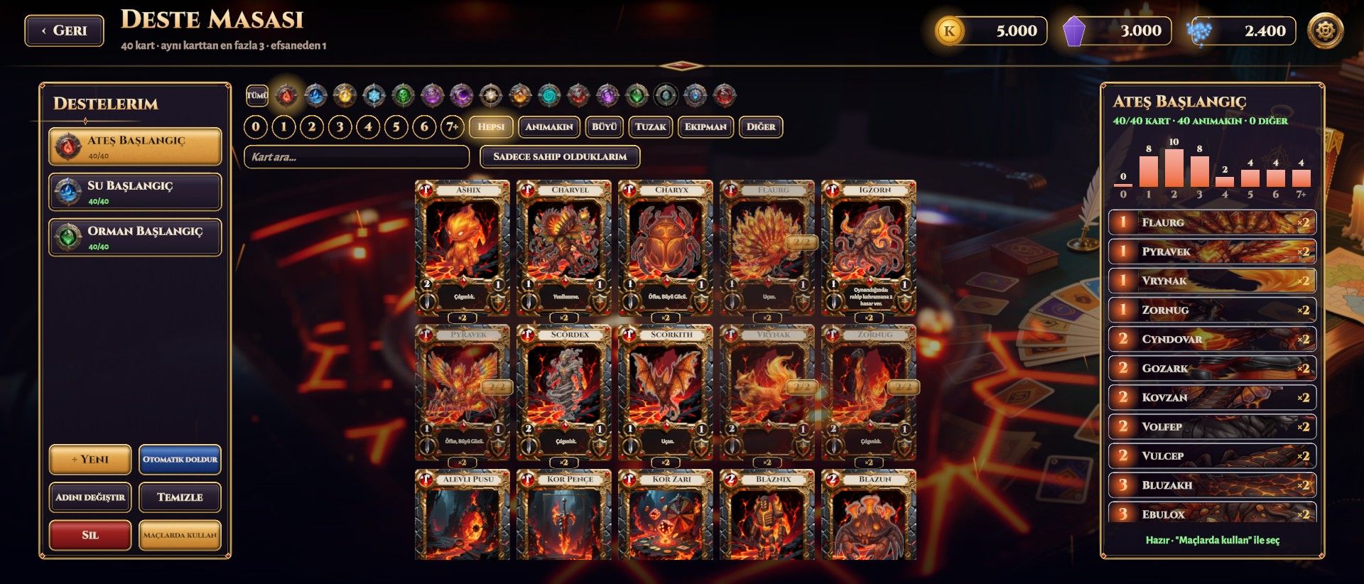Deck builder with the card collection