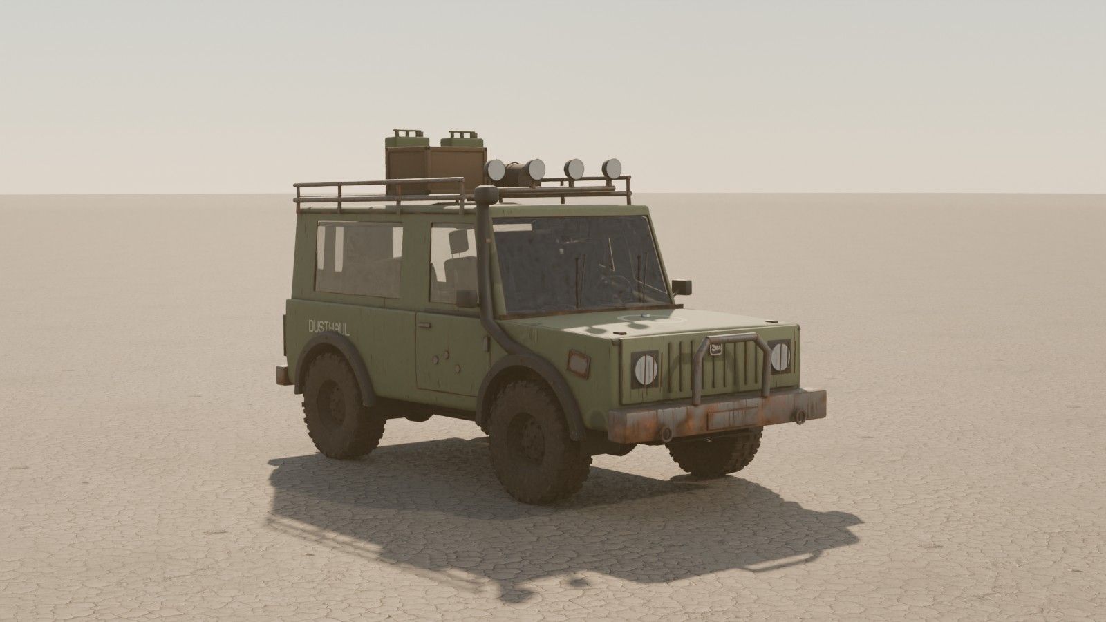 Boxy green off-roader with a roof rack
